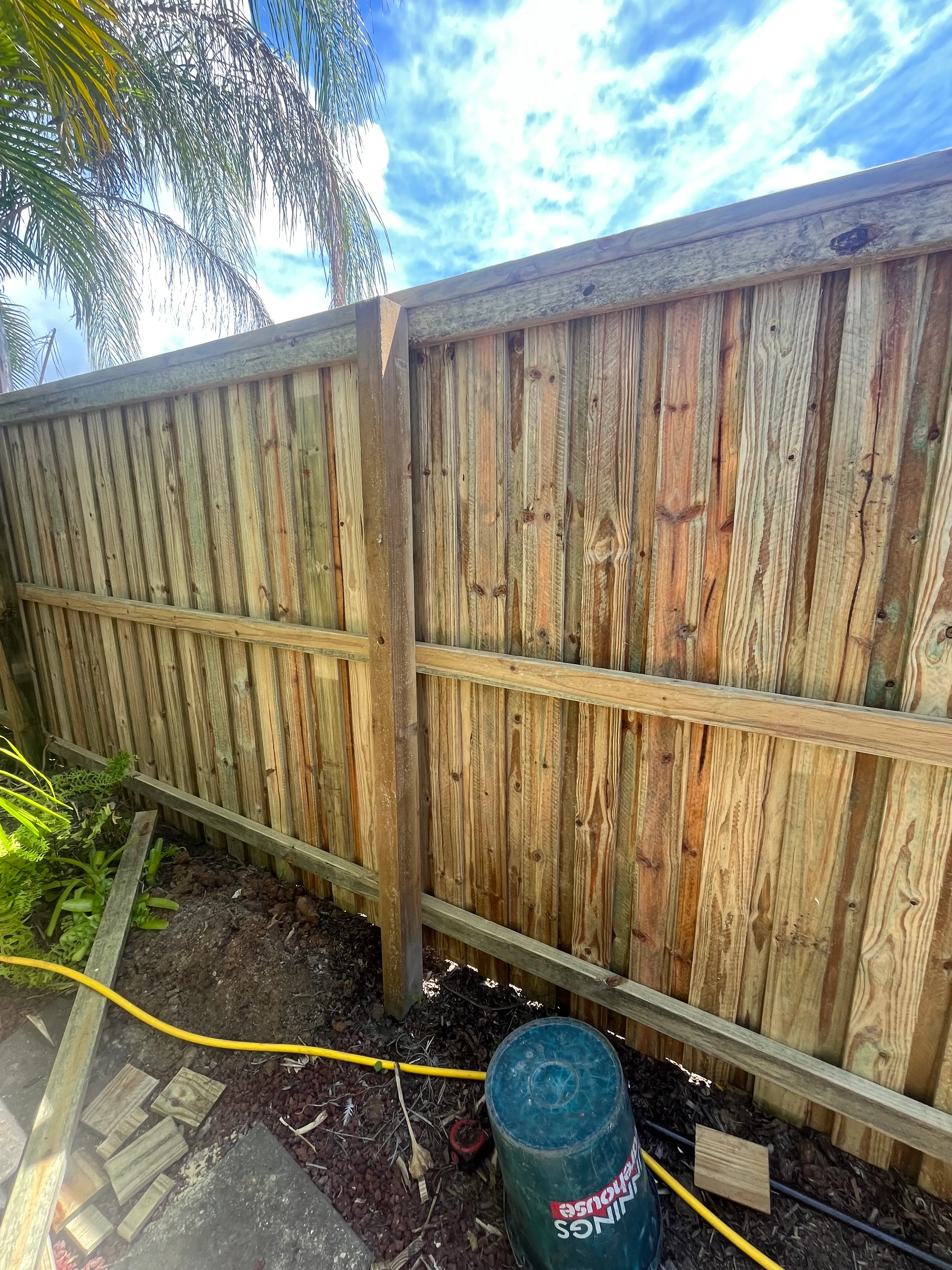Close view of the timber fence